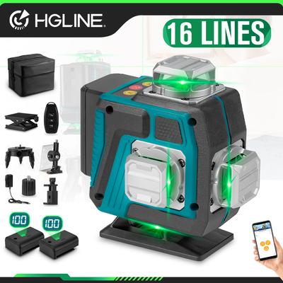 16 eilučių 4D lazerinio lygio niveliavimo įrankis galios ekranas, automatinis 360 ℃ horizontalus ir vertikalus skersinis lazeris