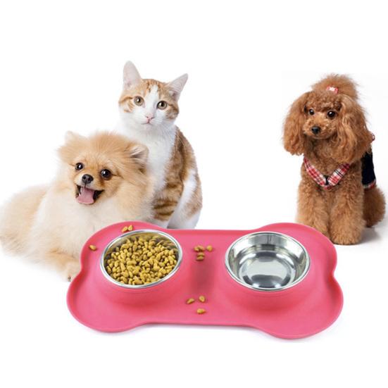 Yousheng Pet Bowl Convenient Spill-proof Dog Double Bowl Silicone Mat Easy to Clean Cat Food Water Bowl Pet Supply