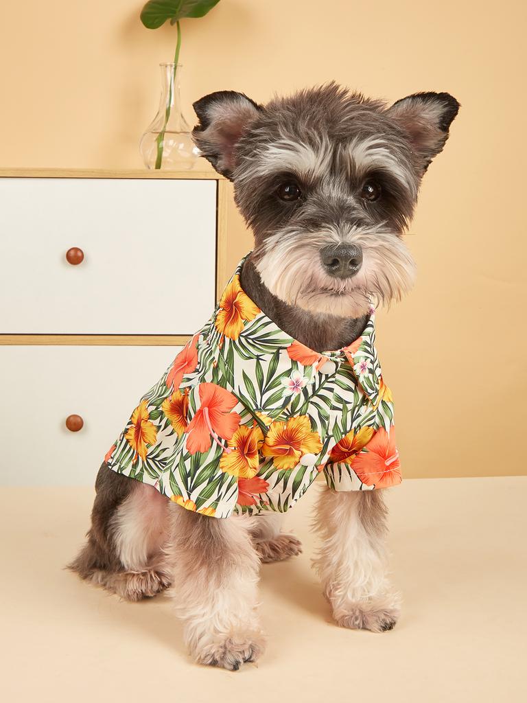 Dog Cloth for Small Dogs Coconut Tree Printed Costume Puppy with  Doggie Plaid Pet Clothes Soft Apparel Attire Hawaii Style