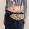 Punk Faux Fur Belts Y2K Vintage PU Studded Furry Patchwork Belt Cowgirl Metal Plush Waist Chain Fashion Waistband Jeans Belts