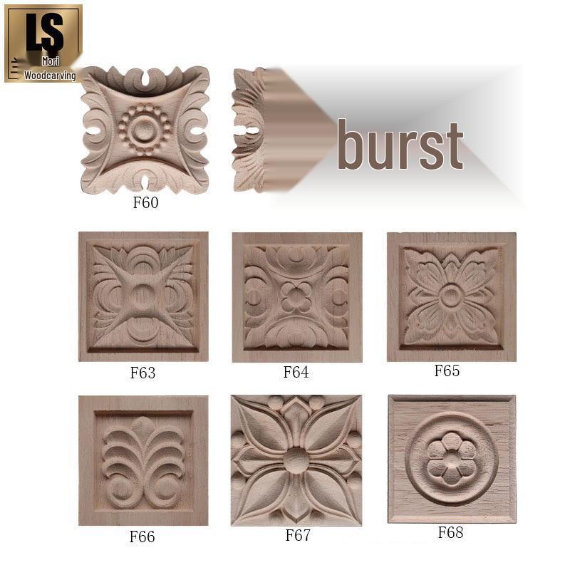 Lansen European Wood Carving Square Decal - Solid Wood Carved Cabinet Door and Column Head Decoration. Model F60 5cm