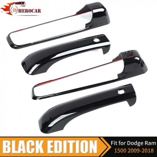 For 2009-17 2018 DODGE RAM GLOSS BLACK 2 Door Handle COVERS W/ KH W/ 2 SMTKH