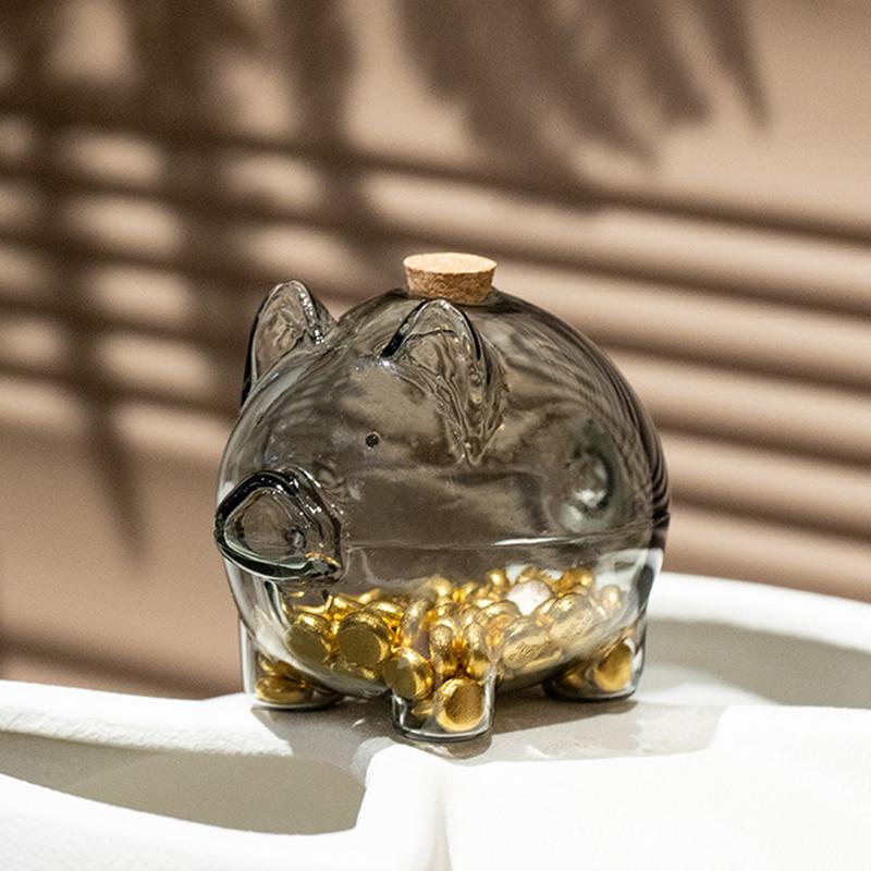 Glass Coin Bank Small Gold Bean Bank Swine Shape Decorative Saving Jar for Dressing Table Bookshelf Commemorative Coin Container