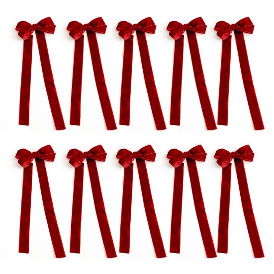 Vintage Velvet Ribbon Bows Christmas Tree Decoration 4" x 10" Rustic Bow Christmas Ornament for Tree Party Front Door Wreath Garland Holiday Decor