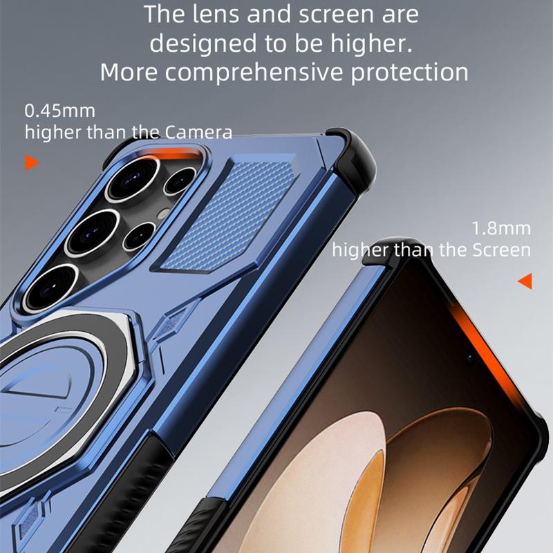 KEYSION Shockproof Magnetic Case for Samsung S25 Ultra 5G S25+Plus Upright Live Metal Ring Stand Phone Cover for Galaxy S25 Edge