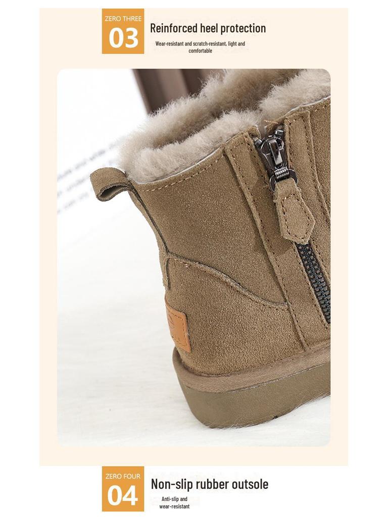 Women's Winter Fur-Lined Genuine Leather Snow Boots - Short, Non-Slip, Warm, and Thick with Zipper