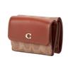COACH Trifold Wallet ogo Sign Classic Presbyopia Flap Snap Coated Canvas and Calfskin Wallet Regular Women's Brown and Khaki Brown with khaki