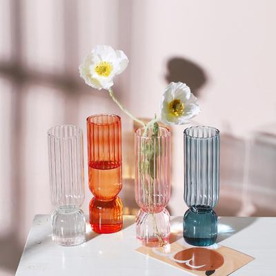 1pc Nordic Style Colored Transparent Glass Vase, Flower Arrangement Container, Plant Hydroponic Vase, Desktop Home Decoration
