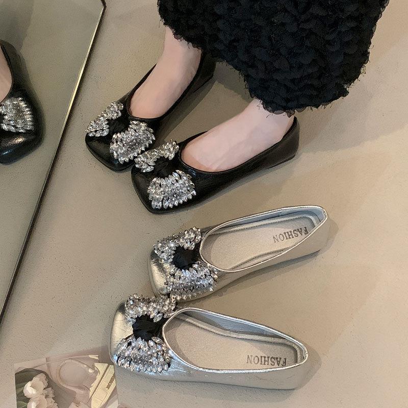 French Silver Single Shoes Women's New Summer Temperament with Skirt Super Fire Beautiful Not Tired Feet Flat Evening Shoes
