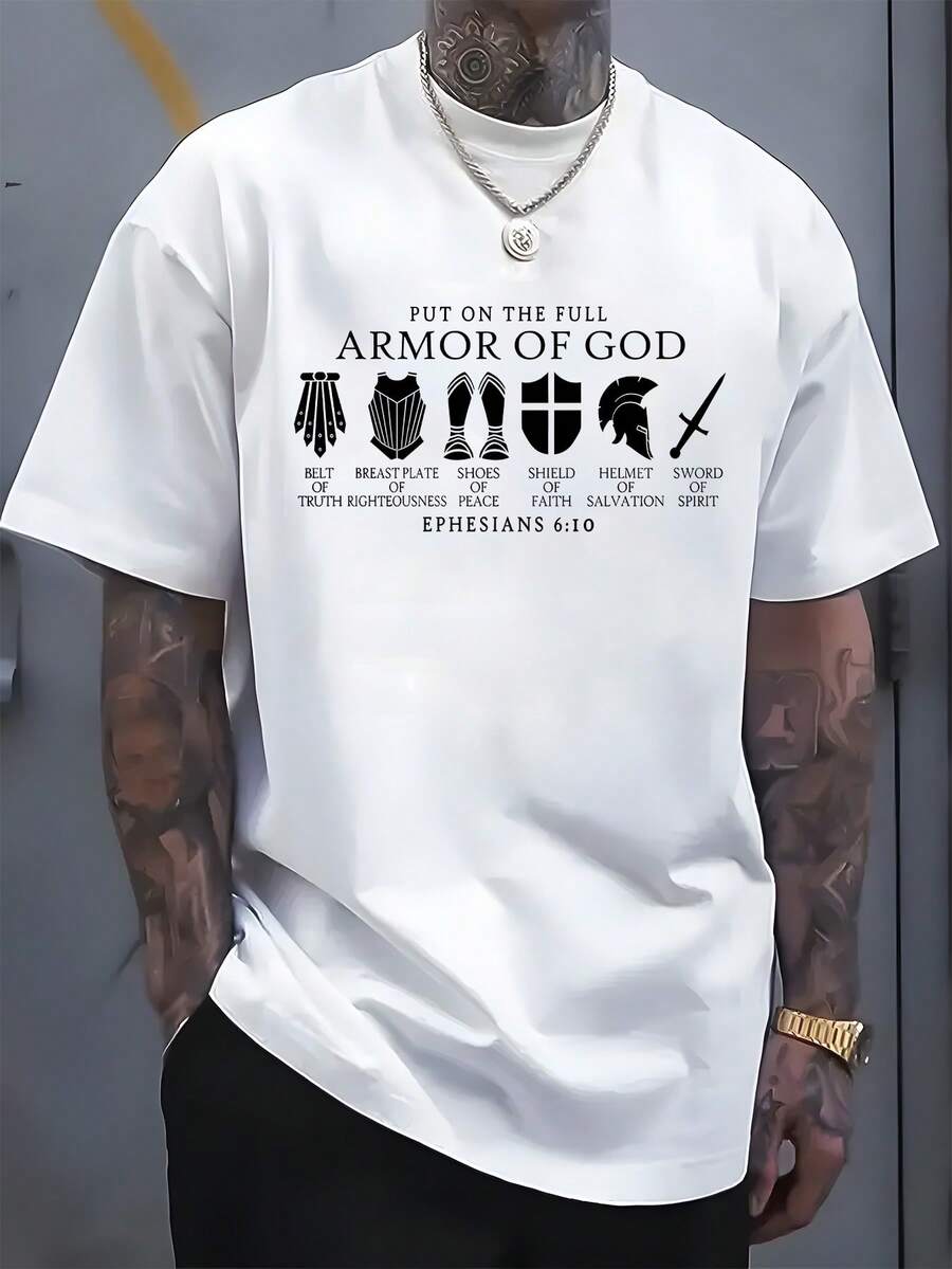 

A ARMOR OF GOD Letter, Pattern, Printed Unisex S T-Shirt XXXL