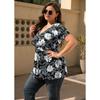 Plus Size Women's Spring and Summer V-neck Printed Short-sleeved T-shirt