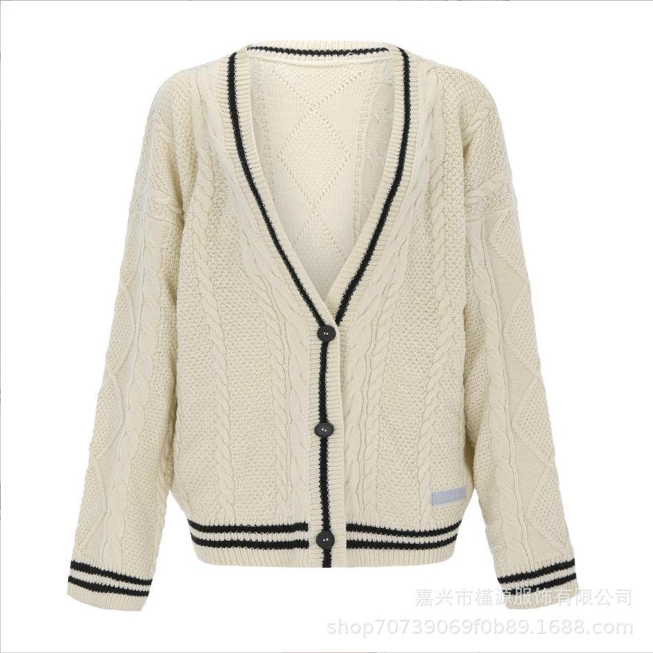 Pentagram Embroidered Knitted Cardigan Jacket Versatile V-neck Long-sleeved Sweater Women's Clothing Europe, America, Autumn and Winter