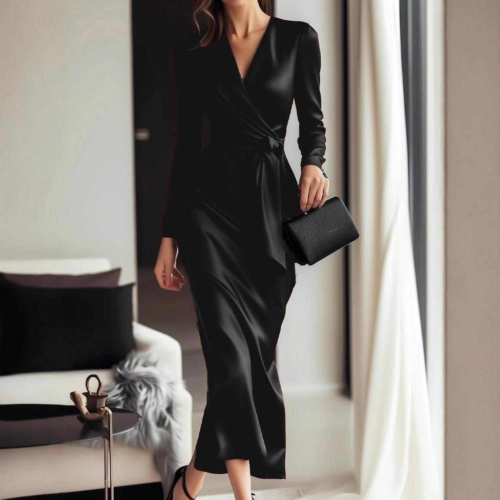 Neues langes Abendkleid für Damen im Frühling und Sommer: Langes A-Linien-Kleid mit tiefem V-Ausschnitt und taillierter Silhouette für elegante, formelle Anlässe