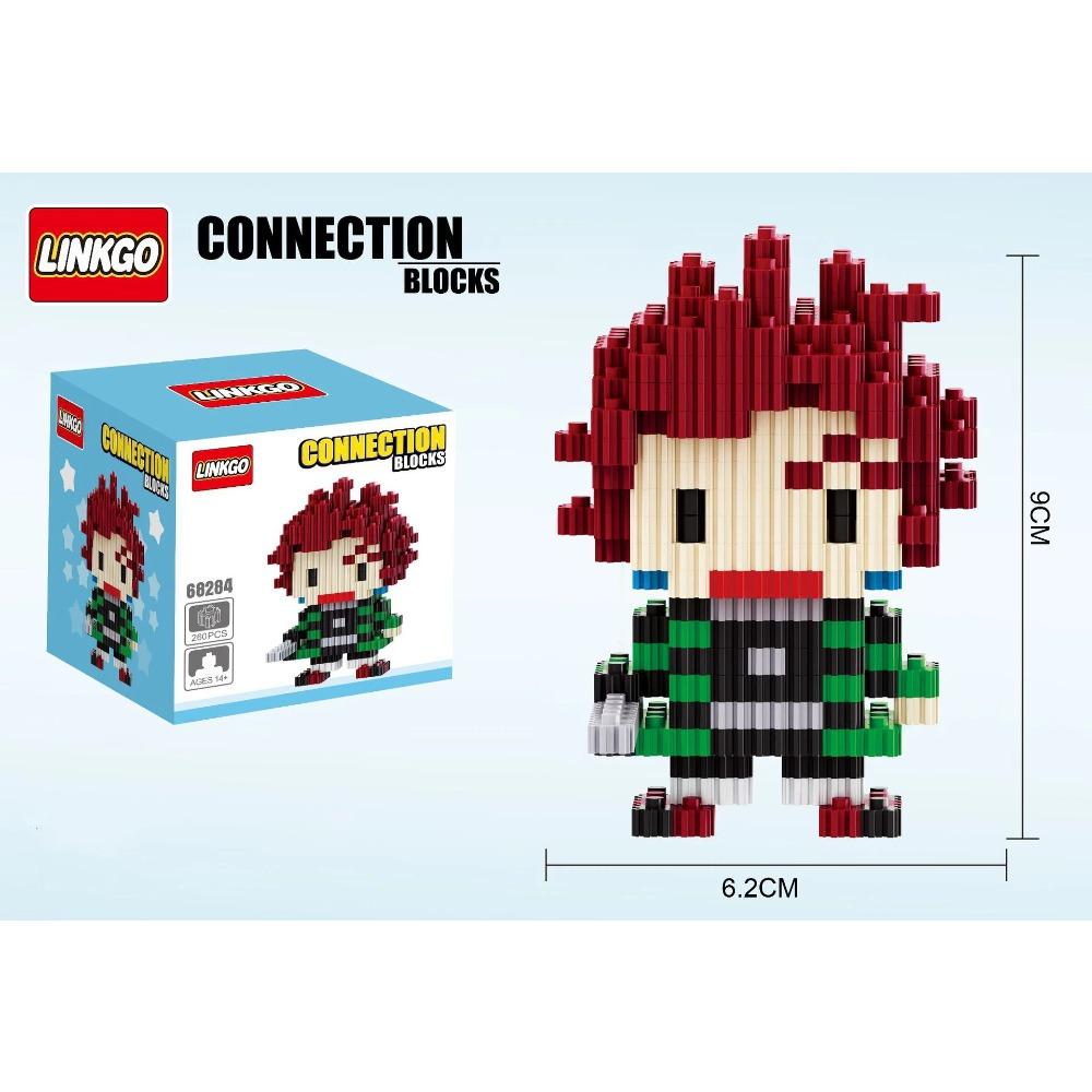 Linkgo Anime Connection Stavebnice Goku Luffy Demon Slayer Nezuko Stitch Pikachu Sasuke 3D Model Mini Cihlová Figurka Hračky