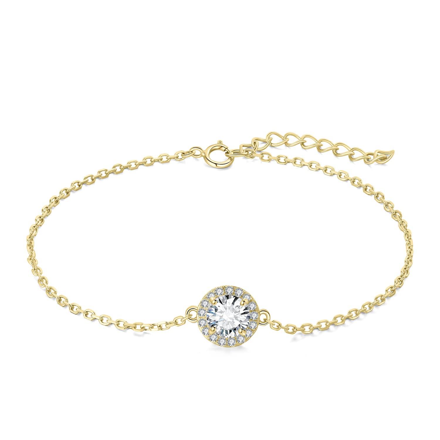 

1ct Moissanite Adjustable Color Sterling Gold Gift [JewelryPalace] Bracelet, Round, Halo, Bangle, Bracelet, Stone, Anniversary, Engagement,