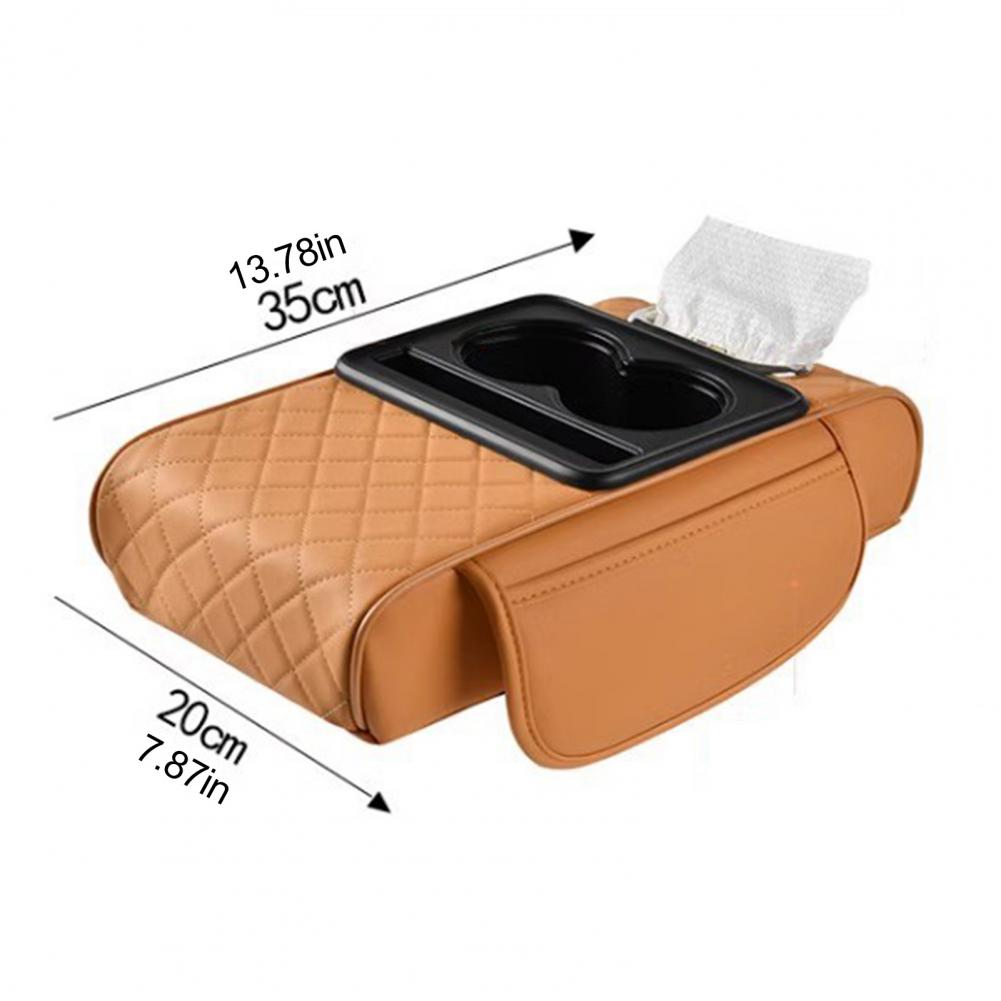 Car Armrest Box Faux Leather Armrest Organizer Mat Center Console Cover Side Pockets Cup Holder Center Console Storage Box
