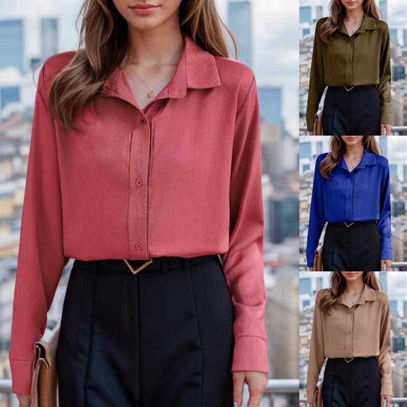 

Tooxika New Women s Long-sleeved Tops Temperament Commuting Solid Color Lapel Shirt Women