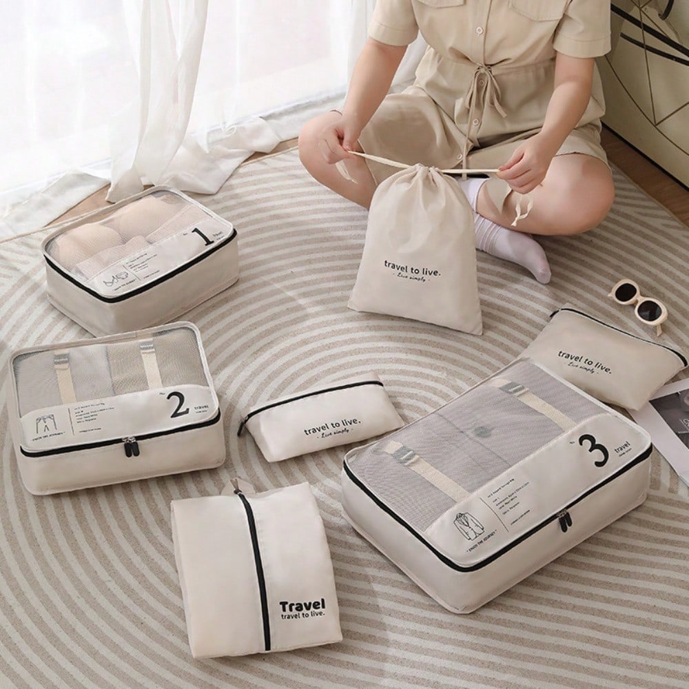 Travel storage bag seven-piece set digital toiletries cosmetics storage bag clothes shoes dust luggage travel bag