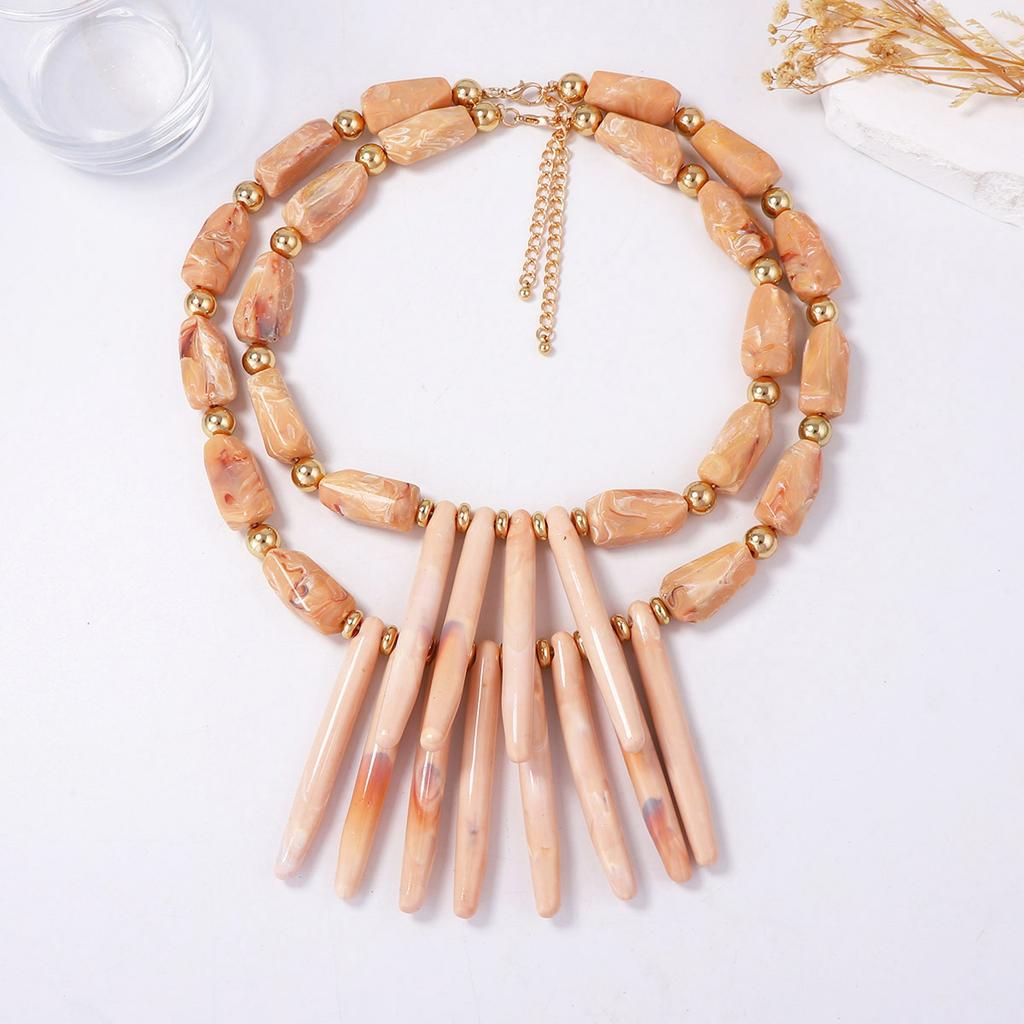 European and American Personality Trends, Niche Design, Vacation Style, Exaggerated Double-layered Wear, Geometric Resin Coral Necklace