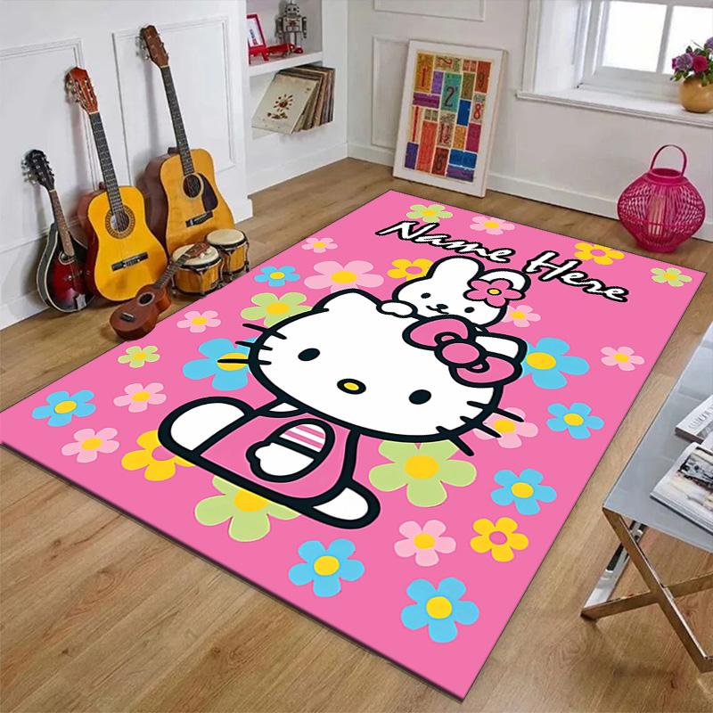 Custom HelloKitty Mat Personalized Name, Polyester Washable Indoor Entryway Rug, Gift for Christmas, Easter, Thanksgiving Day