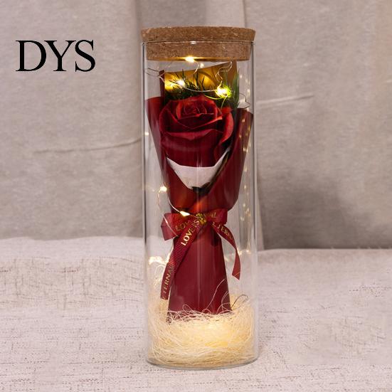 Eternal Rose With Warm Light Illumination Preserved Flower Glass Wishing Bottle Soap with LED Romantic Gift for Lover Friends