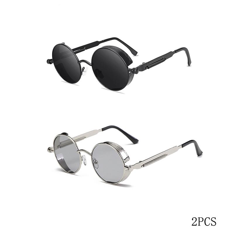 Classic Gothic Steampunk Sunglasses Men Women Brand Designer Vintage Round Metal Frame Sun Glasses High Quality UV400
