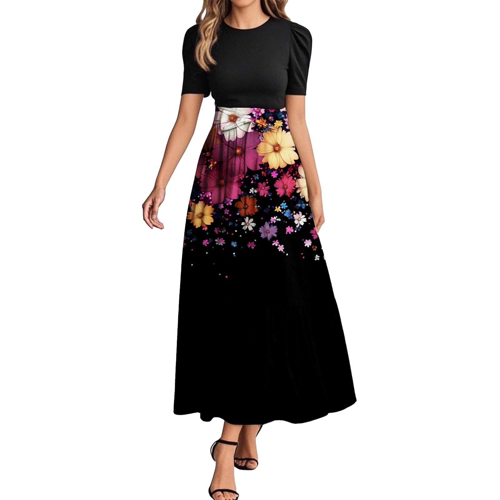 

Женское модное повседневное платье с коротким рукавом и круглым вырезом с цветочной вышивкой, элегантное, темпераментное XXL фиолетовый