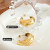 Minimalist C-Shaped Textured Earrings: Titanium Steel Plated 18K Gold - European & American Style for Autumn/Winter (F229)