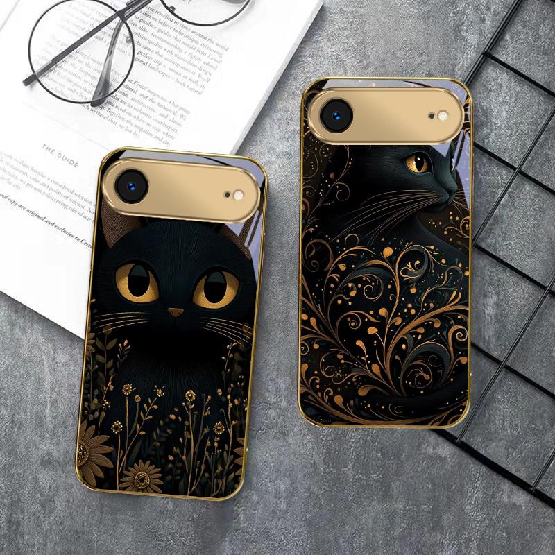 Fantastic Black Cat For IPhone 17Pro Max 16 17 Pro 15 Pro 14 13 Plus 12 Mini 11Pro Max XR 16E 17 Air Golden Glass Phone Case