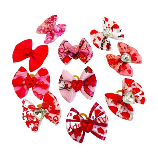 10Pcs Pet Hair Bows Love-heart Pattern Pet Grooming Accessory Non Woven Fabric