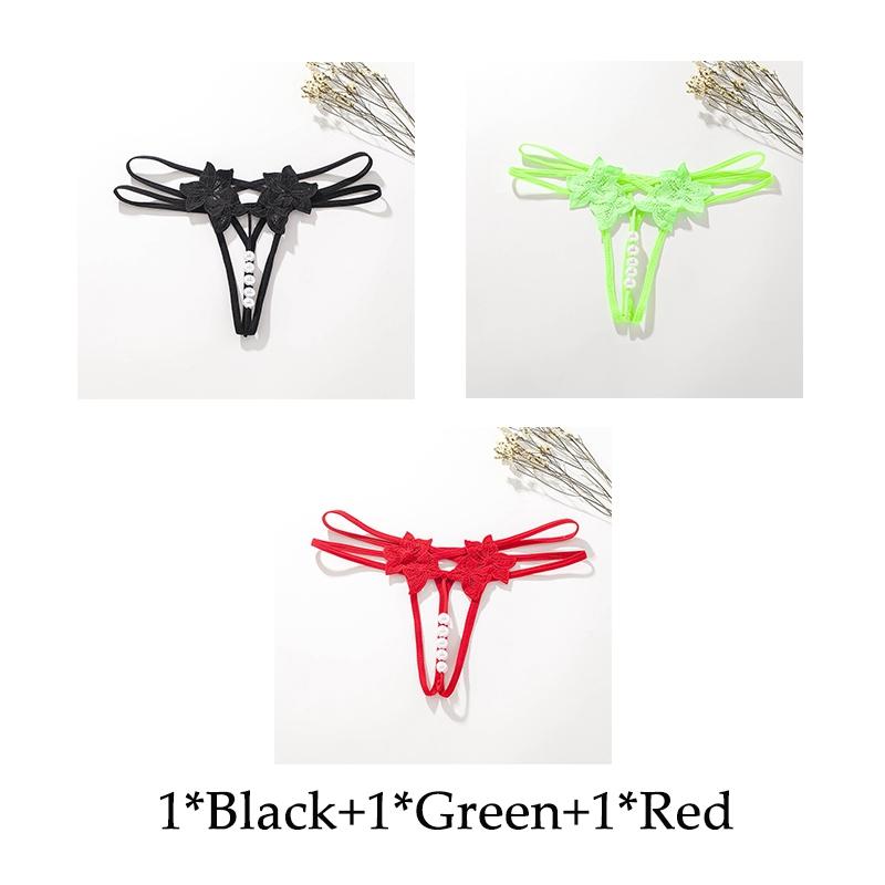 Sexy G-string T Panties Female Underwear Lace Thongs Women's Pants Sexy Pearl Panties Erotic Women Crotchless Panties Plus Size