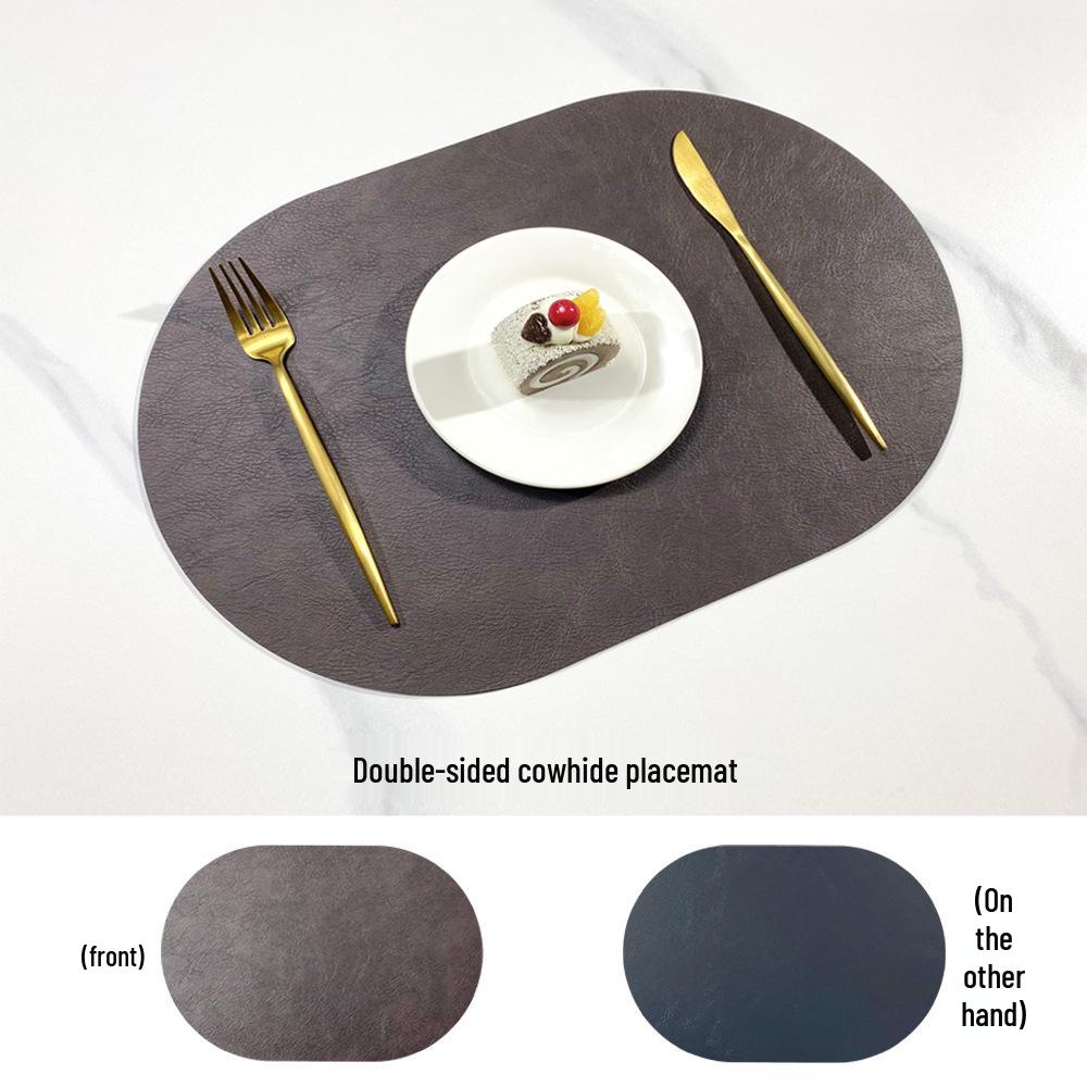 Nordic Style Dubbelzijdige Rundleer Placemat - Waterdichte & Oliebestendige Ovale Isolatiemat