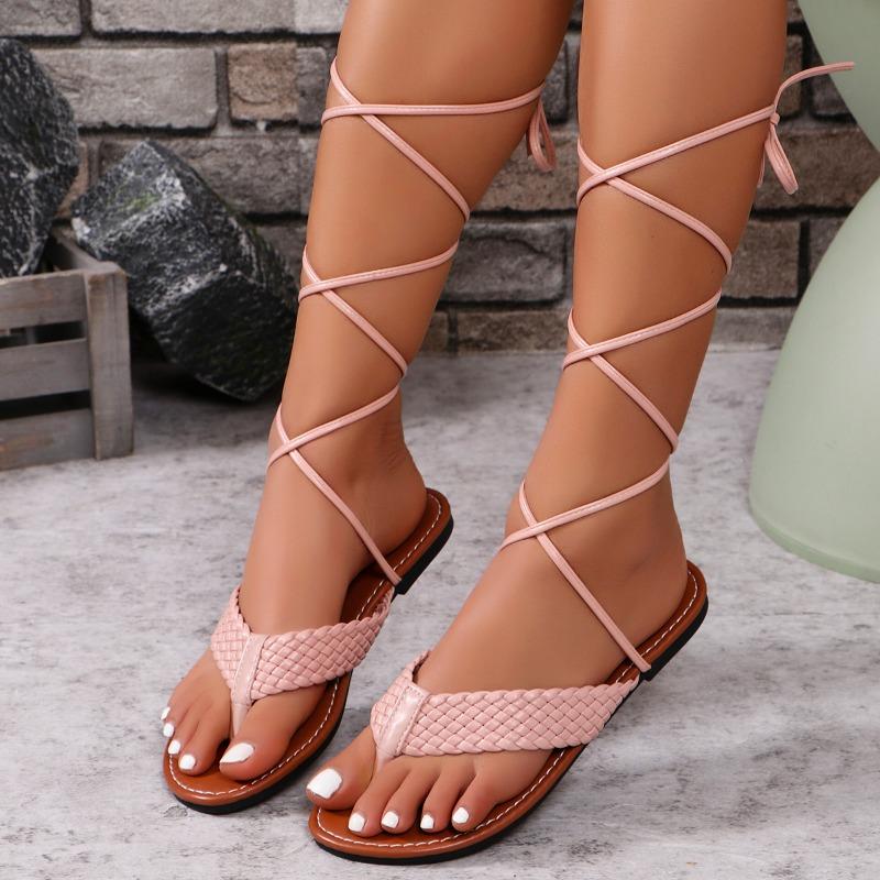 Fashion Women's Sandals 2025 Summer Braided Flats Casual Sandals Cross Lace Up Women's Roman Sandals Sandalias De Mujer Women Shoes