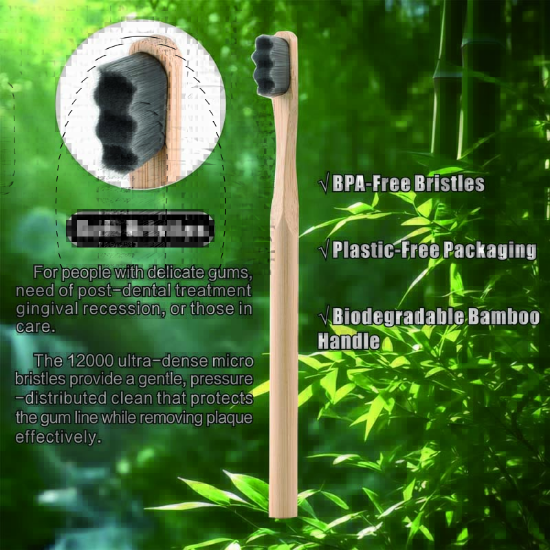 Custom and Stock Options 12000 Ultra Soft Nano Bristles Biodegradable Round Handle Bamboo Toothbrush Nano Toothbrush