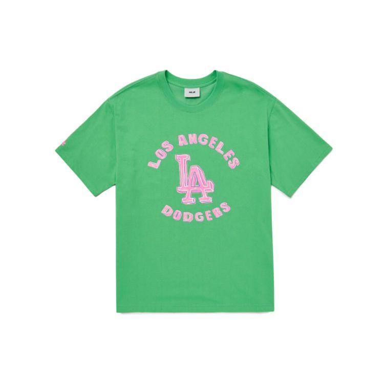 MLB Los Angeles Dodgers Dopamin Buchstaben Logo Fluoreszierendes Rundhals Gerader Schnitt Kurzarm T-Shirt Unisex T-Shirt Grün 3ATS63023-07GNN L