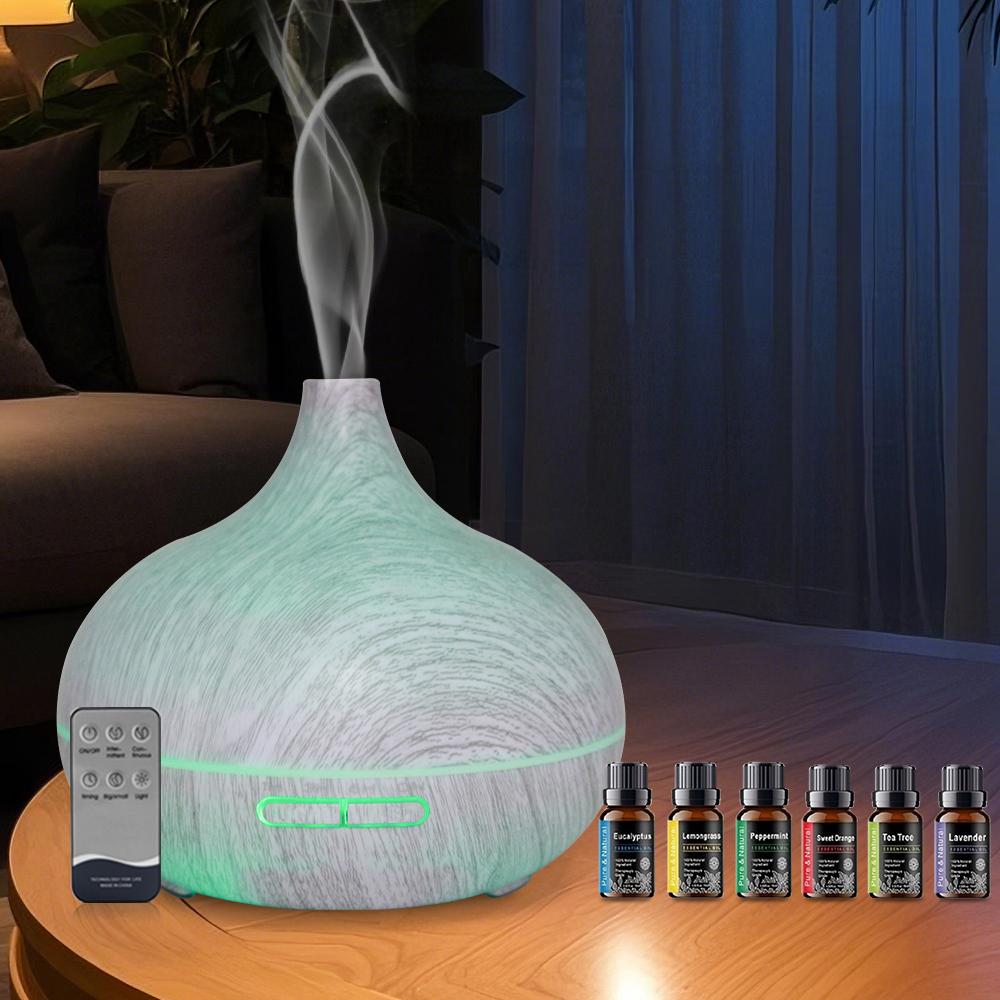 

550ml Wood Grain Diffuser & Humidifier Remote Control, Ultra Quiet, 6 Oils Perfect for Bedroom, Office & Home Wellness 550ml