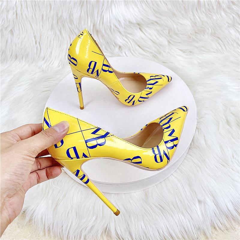 Fashionable Patent Leather Multi-color Letter Women's Singles Shoes, Party Women's High Heels, Nightclub Plus Size Shoes