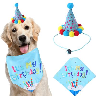 2ks/sada Psí narozeninový slintací ručník Bandana Klobouk Set Party potřeby