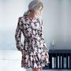 Casual Long Sleeved Ruffles Short Dress For Women Summer Elegant Slim O-neck Floral Printed Ladies Dress  Fashion Robe 26009
