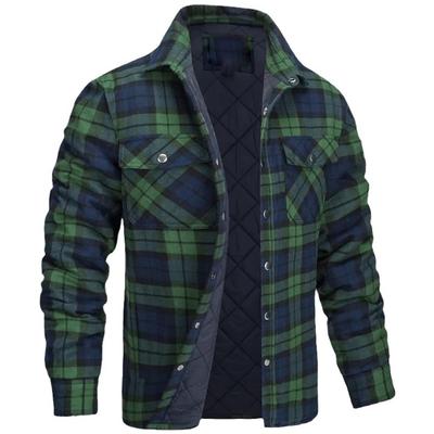 Winter Plaid Cotton Jackets Mens Long Sleeve Quilted Lined Flannel Shirt Jacket Multi-Pockets Outwear Hiking Coats Tops