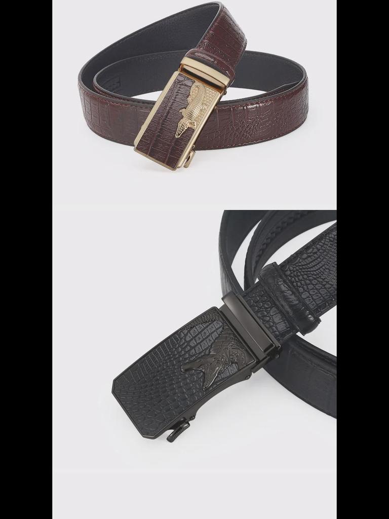 Men's Genuine Leather Crocodile Pattern Automatic Buckle Belt