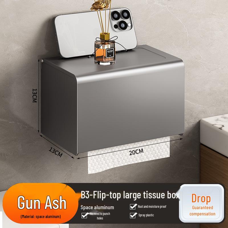 Punch-Free Wall-Mounted Gun Gray Tissue Box and Towel Holder