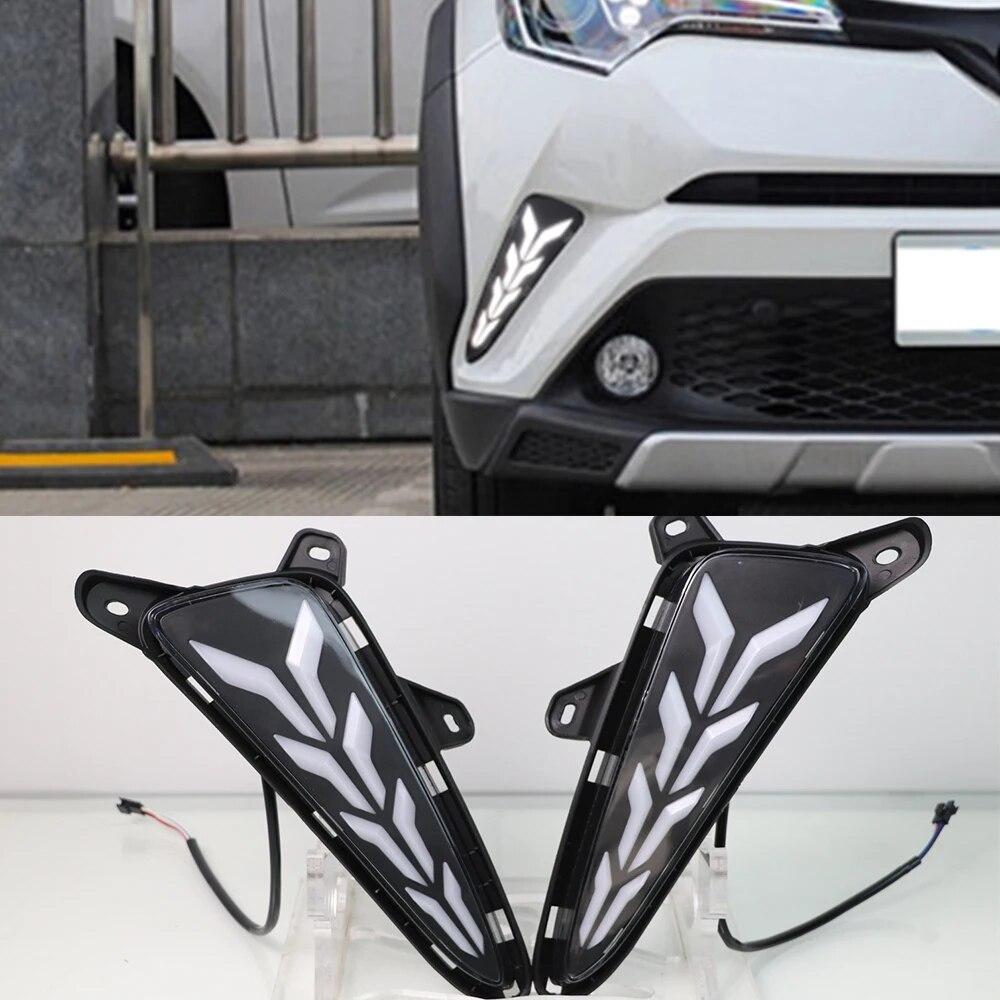 Car DRL LED Daytime Running Light Rear Fog light brake For Toyota C-HR CHR 2016 - with yellow Turn Signal Style Relay