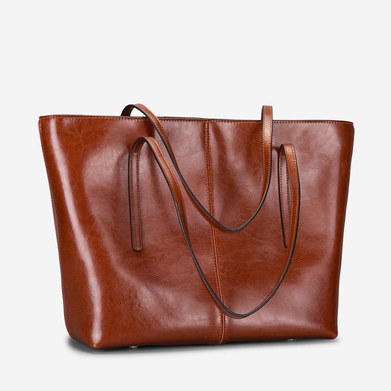 Simple Leather Women's Bag, European and American Retro Tote Bag, Leather Hand Bag, Shoulder Crossbody Bag, Large Capacity