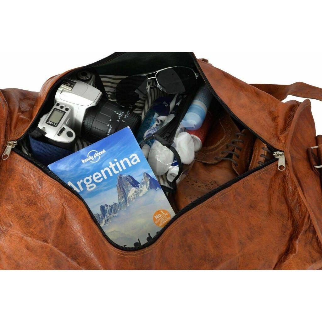 Geantă de umăr duffle pentru weekend, din piele naturală de capră, lucrată manual