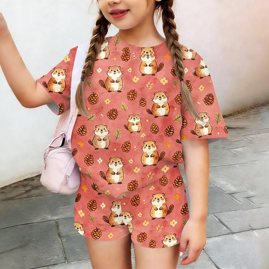 Kids Casual Short Sleeve Top and Shorts Set Animal Print Lightweight Breathable Soft Fabric Comfortable Fit Summer Outfit for Boys and Girls