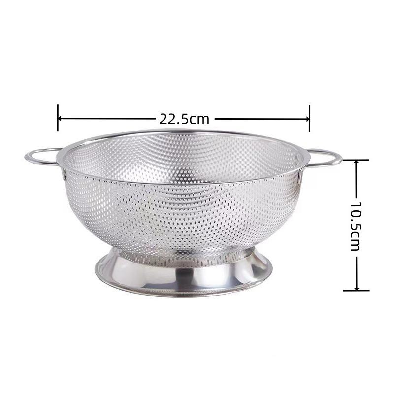 Stainless Steel Colander With Double Handle Food Pasta Strainer Basket With Self-Draining Solid Ring Base Fine Mesh Filter