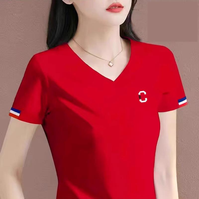 Women's 2025 Summer V-Neck Cotton White Short-Sleeve T-Shirt - High-End, Stylish, Hot-Selling Top