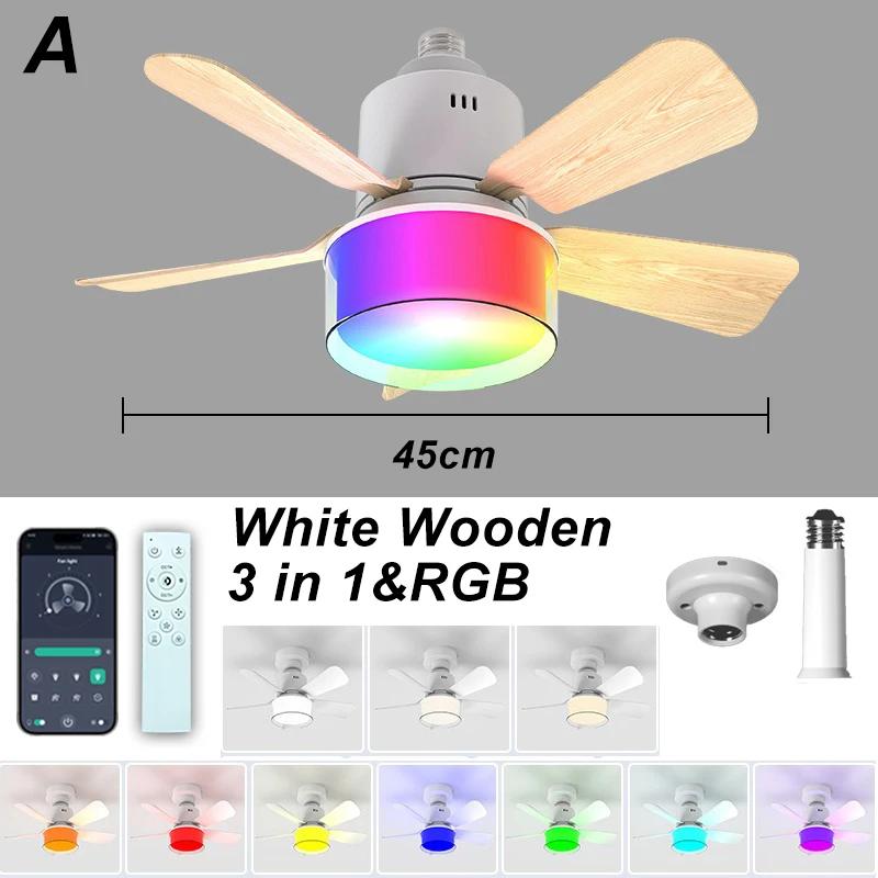 Smart Ceiling Fan RGB Lighting E27 Fans Lamp APP Control Via Bluetooth Ceiling Fan with Silent Design for Bedroom Decorations