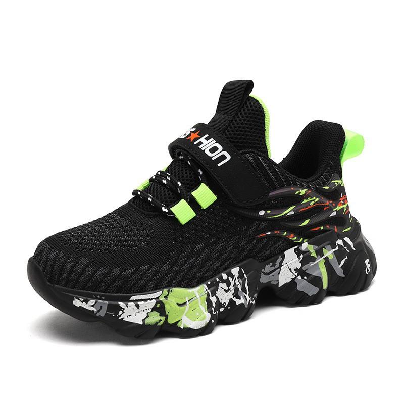 Boys Running Shoes Kids 7-12 Years Lightweight Breathable Mesh Sneakers With Hook Loop